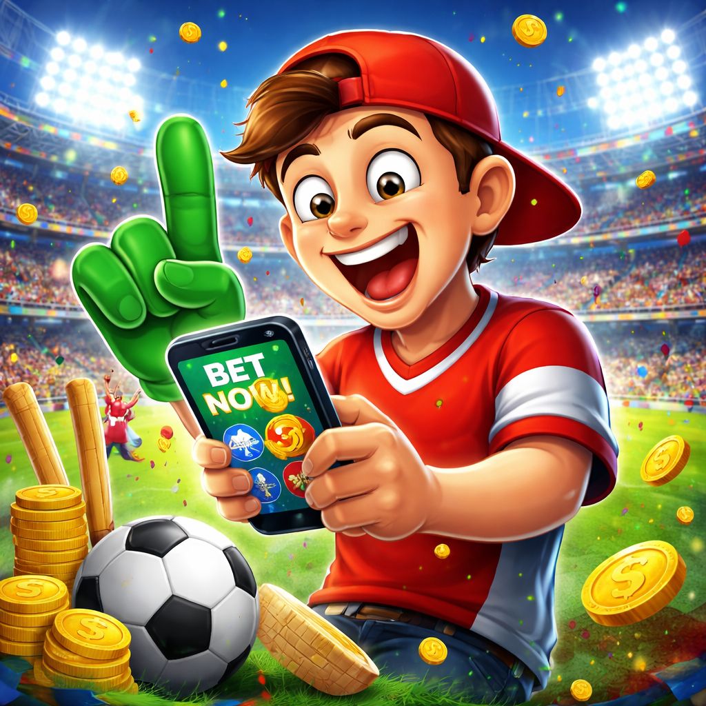 EG99 themed cartoon sports fans with betting interface and coins